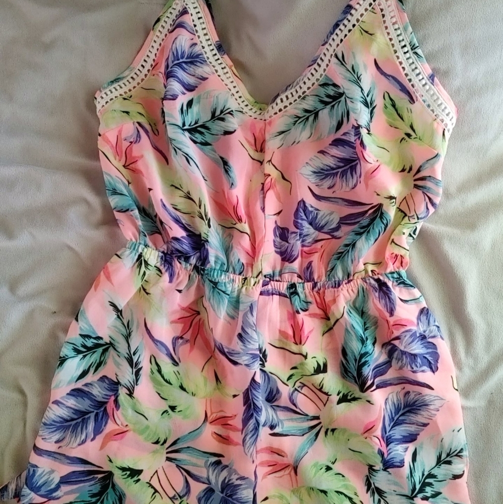 Tropical print romper.